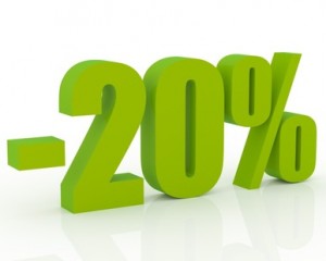3D signs showing 20% discount and clearance.